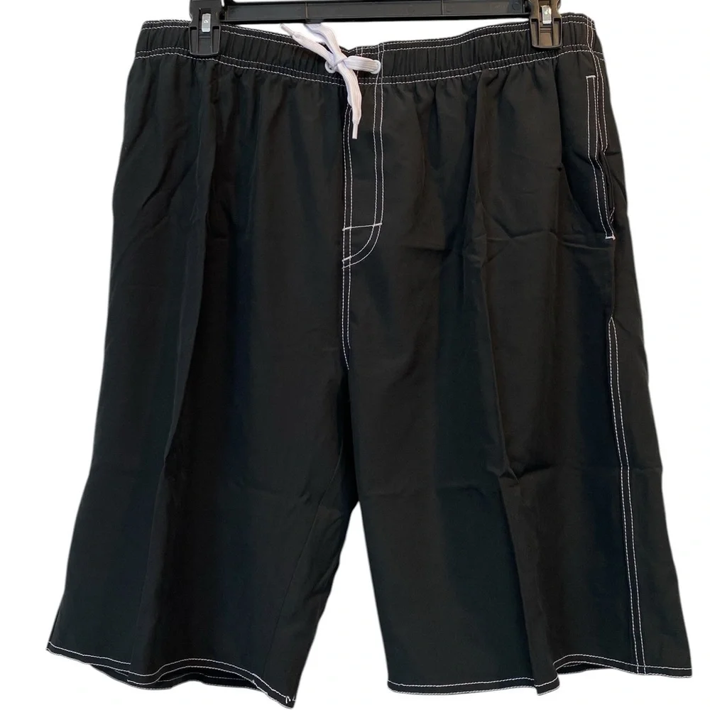New Black Men's Swim Board Shorts with Contrast Stitching Size 38